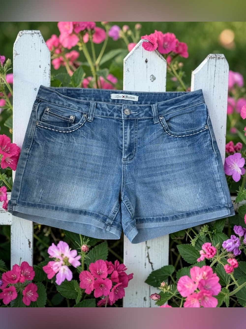 Love Nation Faded Blue Denim Roll-Cuff Women's Shorts